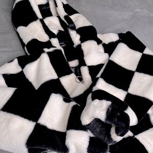 Cropped Checked Fuzzy Hoodie